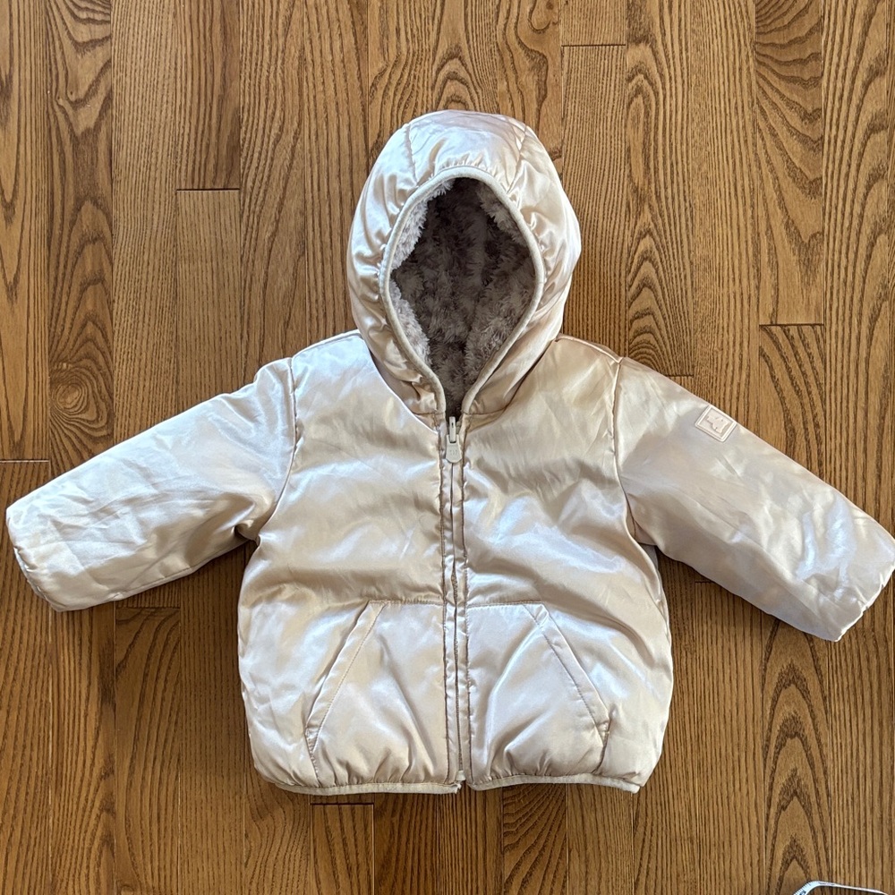 Reversible Hooded Toddler Coat - Pink Champagne & Light Purple leopard print - Picture 4 of 8